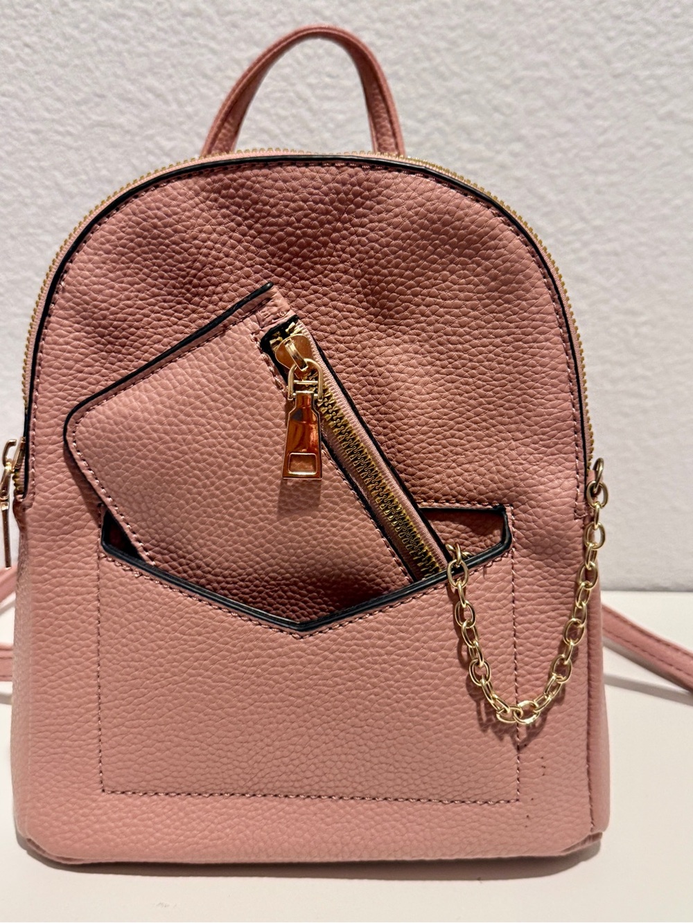 Women's Pink Mini Backpack Purse with Gold Hardware